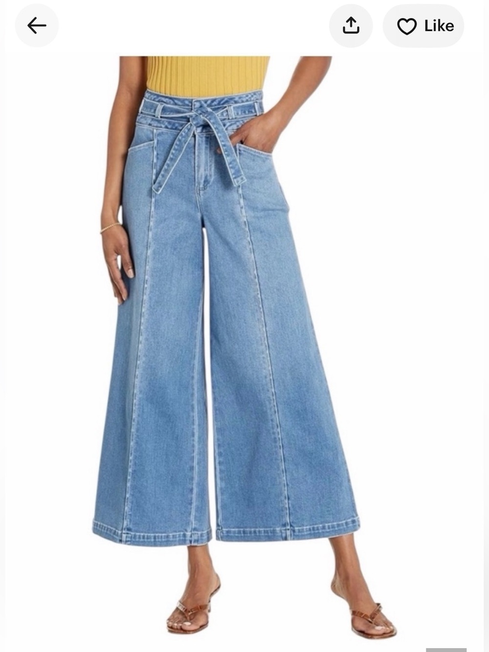PAIGE Light Blue Wide-Leg Tie-Waist Jeans